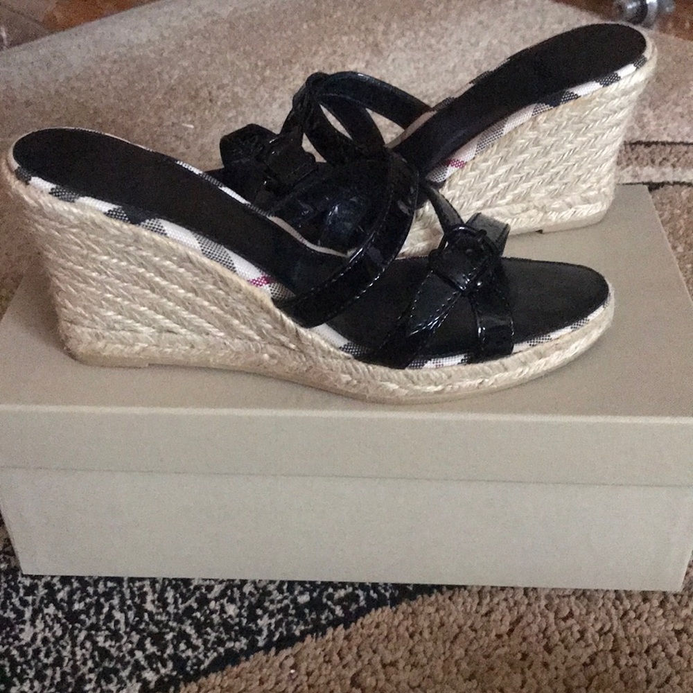 Burberry straw wedge sandals